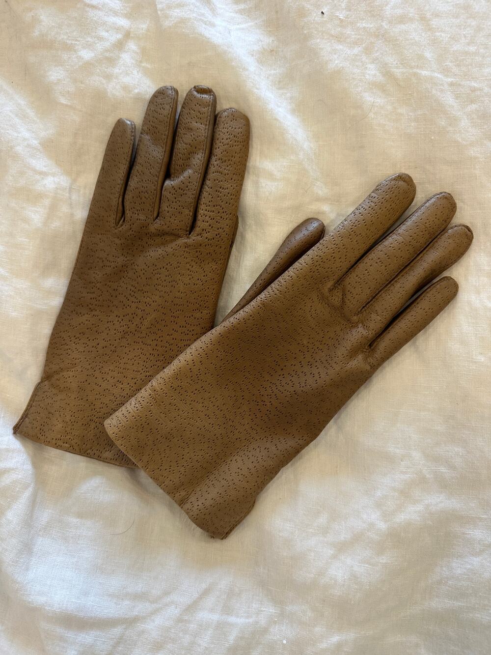 Vintage Brown Leather Gloves, Fur Lining – Size M